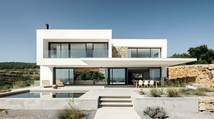 Modern Minimalist White House with a Swimming Pool