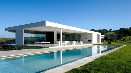 Fototapeta premium Modern White House With Swimming Pool