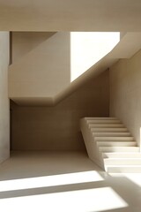 Obraz premium Modern Minimalist Interior Design with Concrete Stairs and Sunlight