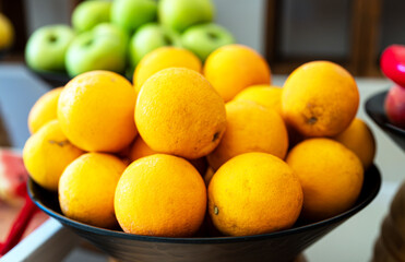 Oranges on a plate. All inclusive food concept.