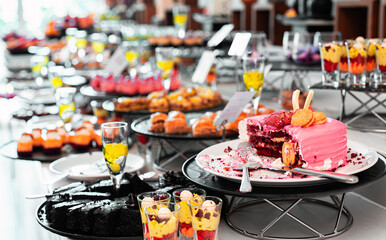 A variety of sweets and cakes. All-inclusive concept.