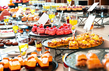 A variety of sweets and cakes. All-inclusive concept.