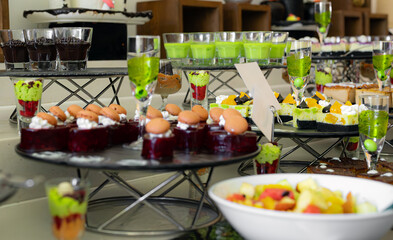 A variety of sweets and cakes. All-inclusive concept.