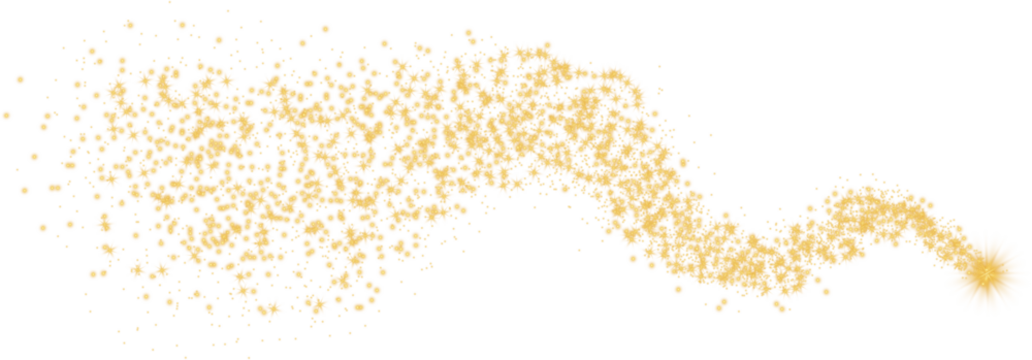Glittering vector dust on a transparent background. Golden sparkling lights. Christmas Holiday glow particle. Magic star effect. Shine background. Festive party design. PNG image	