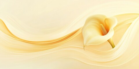 A soft, elegant illustration of a yellow flower with flowing lines in a gentle background.