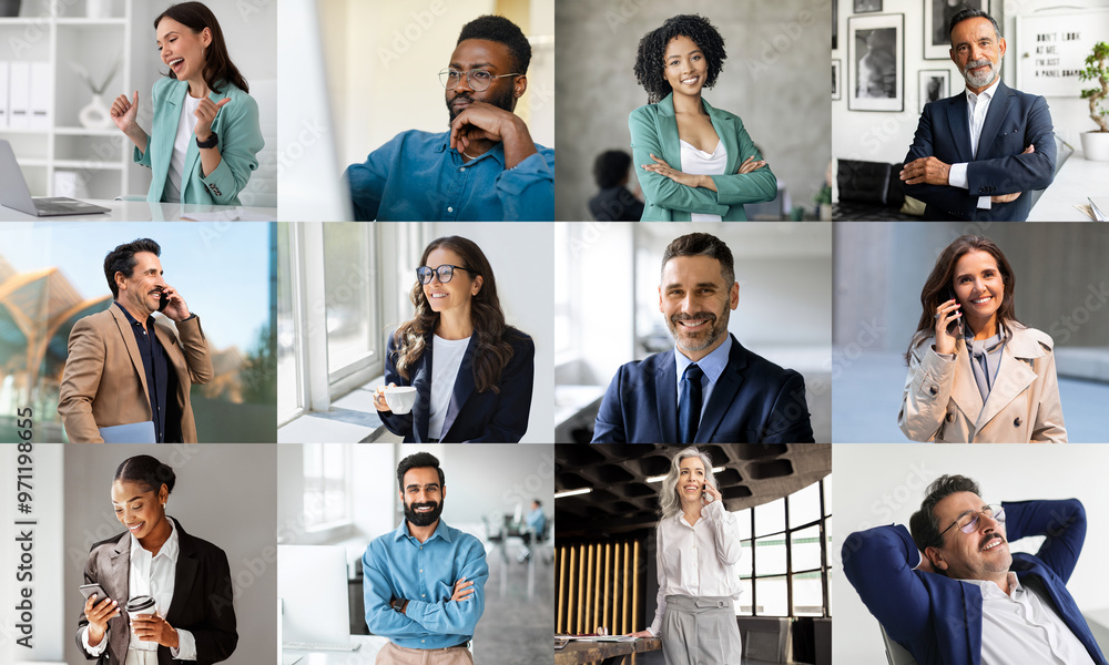 Poster a diverse group of professionals is depicted engaged in a variety of activities, showcasing collabor