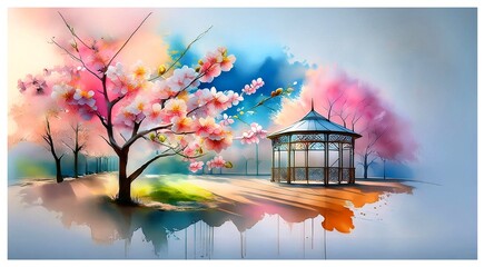 Schöne Aquarell Gartenlandschaft Abbildung