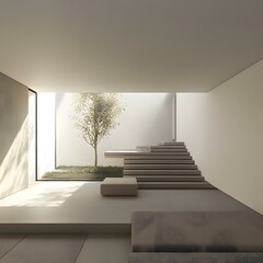 Fototapeta premium Minimalist Interior Design with Staircase and Courtyard