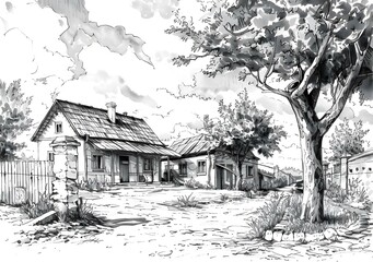 Black And White Illustration Of Two Houses