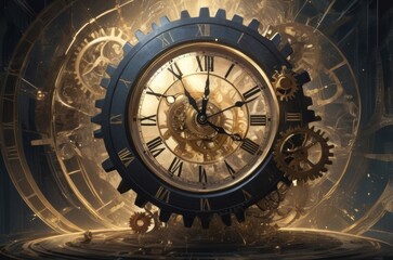 Fototapeta premium Fragments of Time: A Surreal Exploration of a Shattered Clock