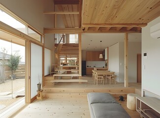 Minimalist Japanese Style Home Interior Design with Wooden Beams and Natural Light