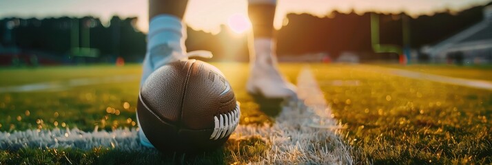 Close-up of a professional football coach analyzing strategies during practice at sunset on a grassy field