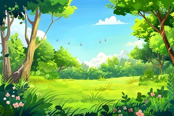 Naklejka premium Green Forest Illustration Background