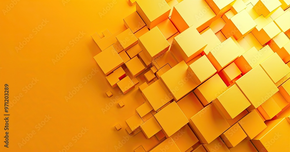 Poster a vibrant arrangement of 3d yellow cubes against a matching background, creating a modern and dynami