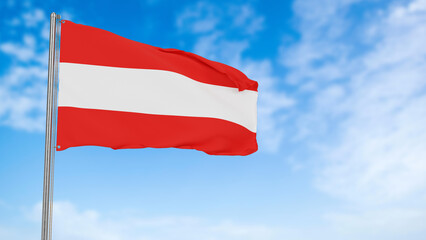 Austria flag in the blue sky.Austria 3d flag floating in the wind with a blue sky in the background