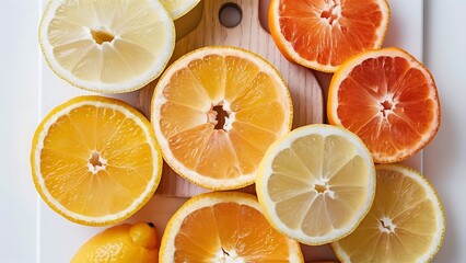 Obraz premium Close up view of variety of fresh citrus fruits slices
