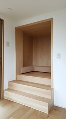 Modern Wooden Niche with Cushioned Seating in a Minimalist Interior
