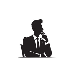 Businessman thinking vector illustration. Professional man silhouette. Businessman thinking logo, icon black and white.