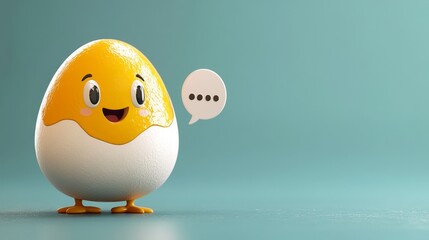 Fototapeta premium Creative Boiled Egg Graphic Designer Mascot with Speech Bubble in 2D Cartoon Style Illustration