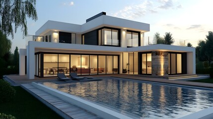Fototapeta premium Modern House with Swimming Pool and Garden