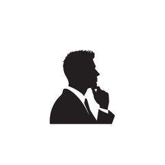 Businessman thinking vector illustration. Professional man silhouette. Businessman thinking logo, icon black and white.