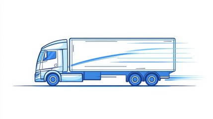 Minimalist 2D Truck Banner Illustration Symbolizing Fast Delivery in Continuous Line Drawing Style on White Background