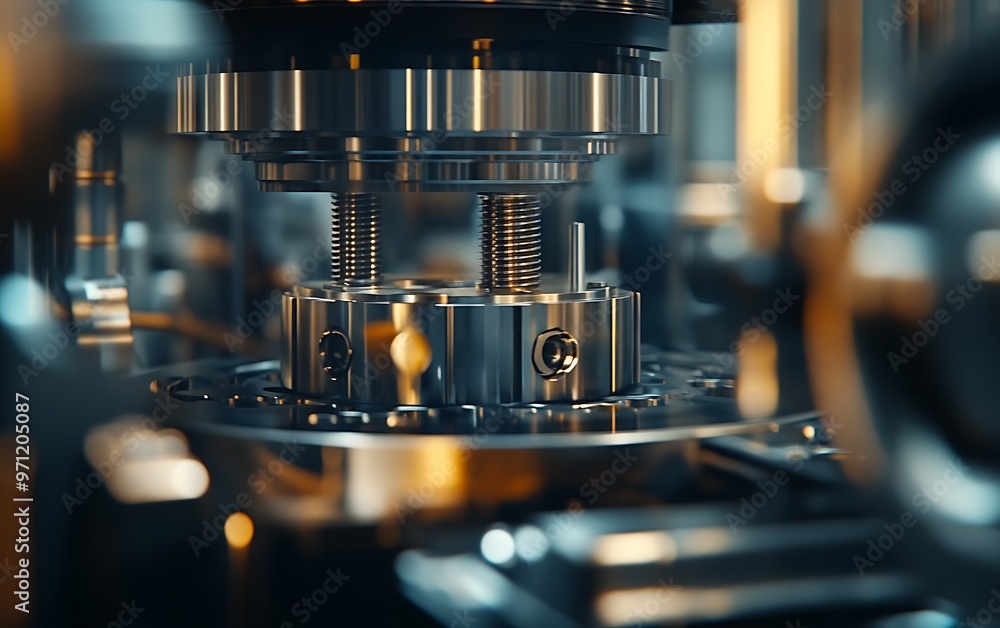 Poster precision in motion: close-up of ultra high quality factory equipment operating efficiently