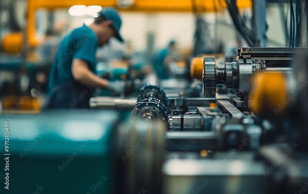 Aufkleber precision in motion: skilled workers operating heavy machinery in high-tech factory setting