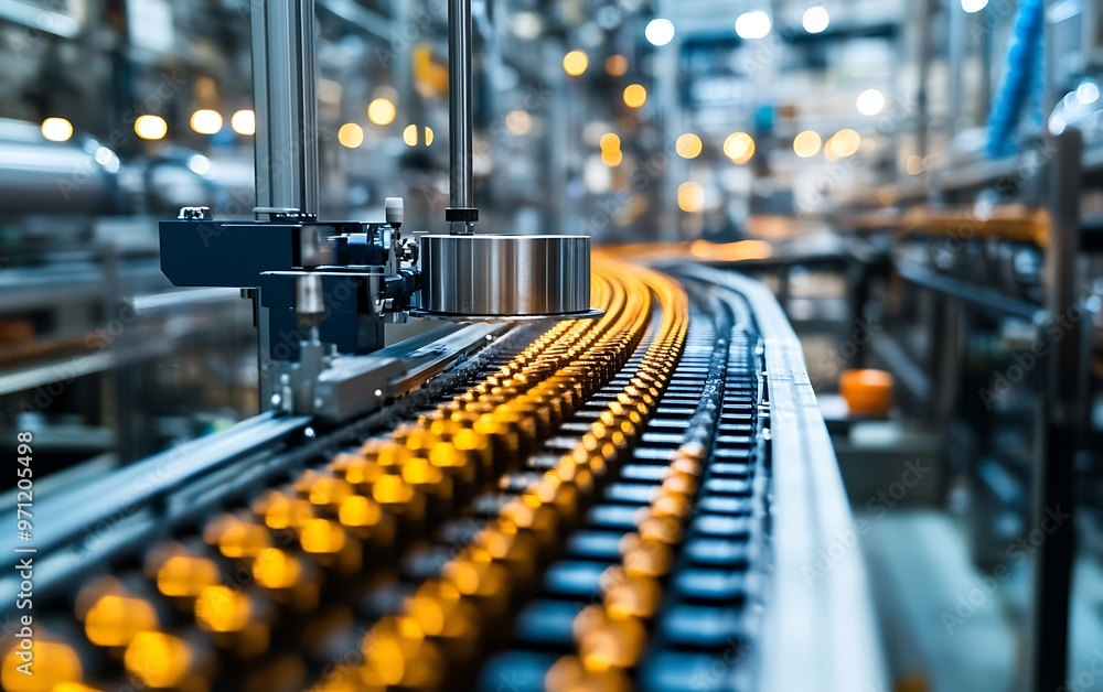 Aufkleber precision in motion: close-up of ultra high quality factory production line in smooth automated proc
