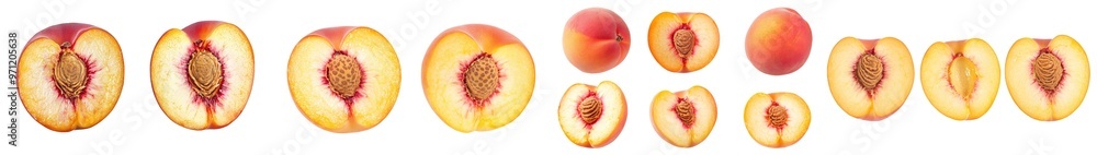 Poster a transparent background with slices of peaches isolated on it