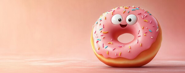 Sweet and Playful Doughnut Character in Whimsical Cartoon Style
