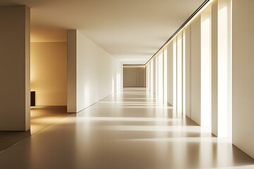Obraz premium Modern Minimalist Interior Corridor With Bright Sunlight