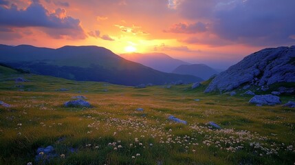 Obraz premium Sunset's glow on Romania's Parang