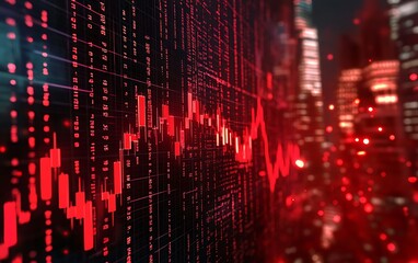 Financial Market Crisis: Bar Graphs Collapse, Prices Plummet - Urgent Red Numbers Flashing