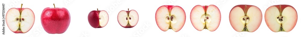 Poster an isolated white background shows two halves of a red apple