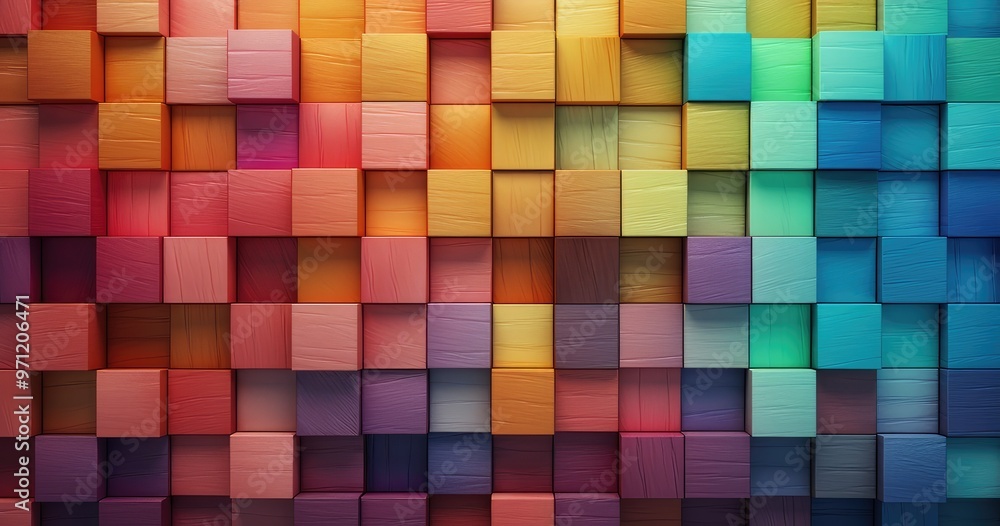 Poster a vibrant arrangement of colorful wooden blocks creating a visually appealing pattern.