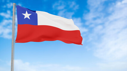 Chile flag in the blue sky.Chile 3d flag floating in the wind with a blue sky in the background