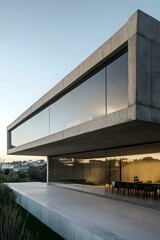 Fototapeta premium Modern Concrete House With Large Windows and Patio