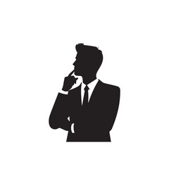 Businessman thinking vector illustration. Professional man silhouette. Businessman thinking logo, icon black and white.
