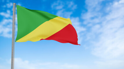 Congo flag in the blue sky.Congo 3d flag floating in the wind with a blue sky in the background
