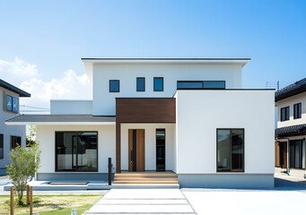 Modern White House with Wooden Accents
