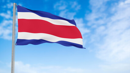 Costa Rica flag in the blue sky. Costa Rica 3d flag floating in the wind with a blue sky in the background