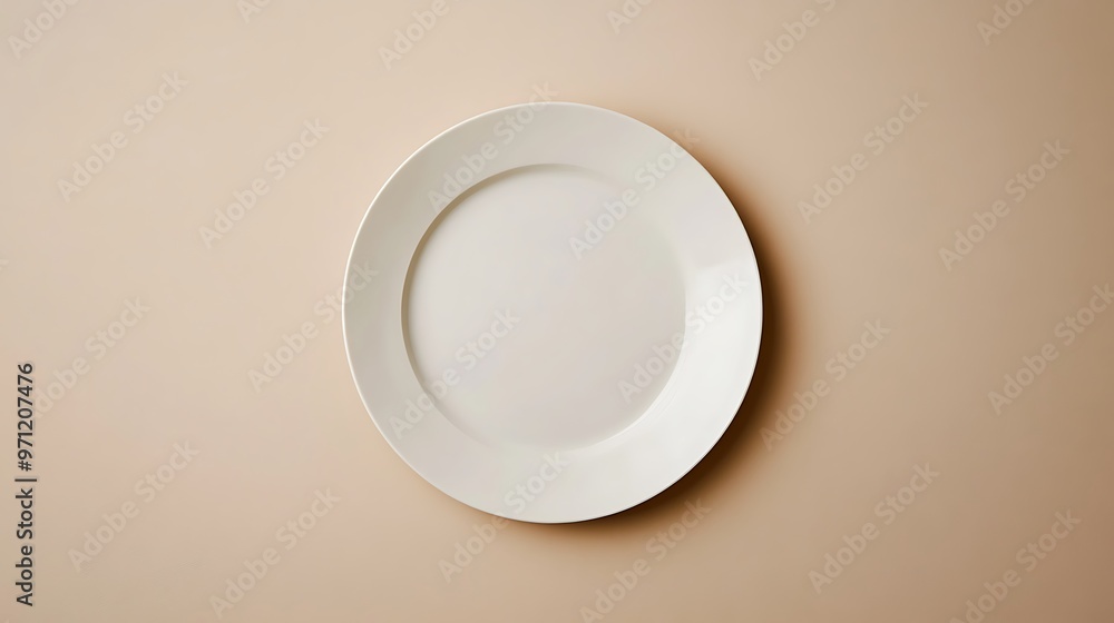 Poster clean and simple blank ceramic plate mockup on soft beige background close-up template for design pr