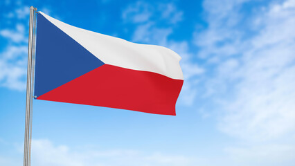 Crez Republic flag in the blue sky. Crez Republic 3d flag floating in the wind with a blue sky in the background