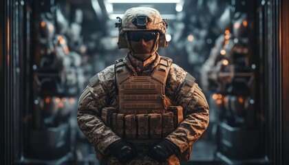 Naklejka premium Elite Soldier in Detailed Military Gear Digital Illustration