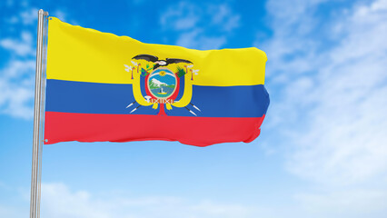 ECUADOR flag in the blue sky.ECUADOR 3d flag floating in the wind with a blue sky in the background