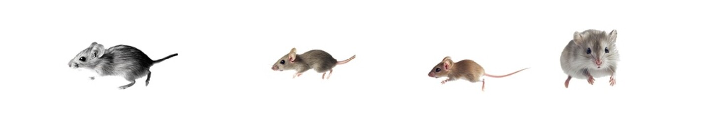 Fototapeta premium Isolated on white background, gray common house mouse