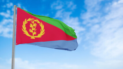 Eritrea flag in the blue sky.eritrea 3d flag floating in the wind with a blue sky in the background