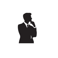 Businessman thinking vector illustration. Professional man silhouette. Businessman thinking logo, icon black and white.