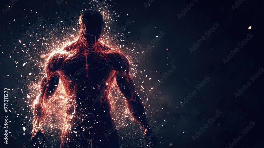 Poster a dynamic and abstract representation of the human figure, showcasing energy and emotion through vib